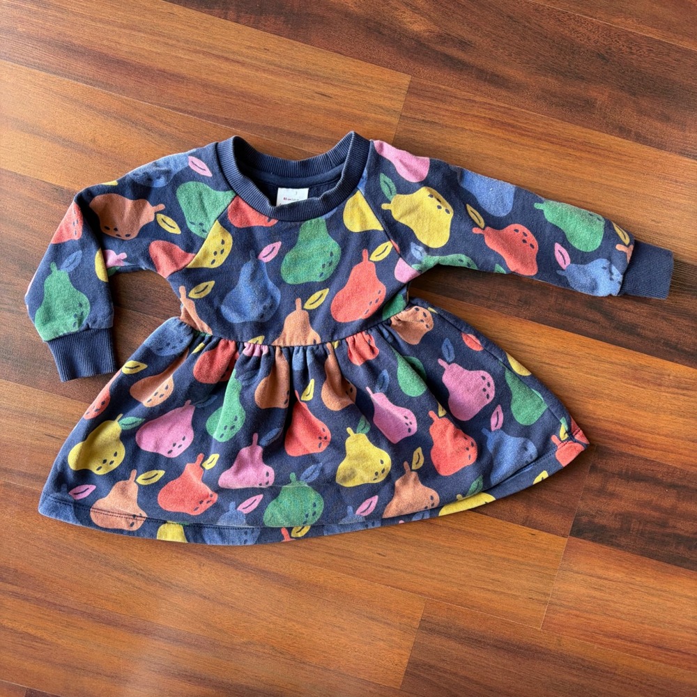 Hanna‎ Andersson Girls 2T Navy Blue Pear Print French Terry Sweatshirt Dress